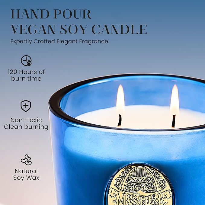 M&SENSE Large Two-Wick Summer Soy Candle | Ocean Dream & Blule | 19.8 oz, 120H Burn Time | Luxury Scented Candle for Relaxation, Gifting, Home Décor | Ideal for Bedroom, Office, Party Ambiance