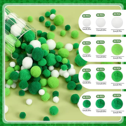 UPINS St. Patrick's Day Pom Poms Balls,600 Pieces Green Pom Poms Mixed Sizes Pompoms for Crafts Making DIY Spring St. Patrick's Day Party Decorations Supplies (3 Sizes)