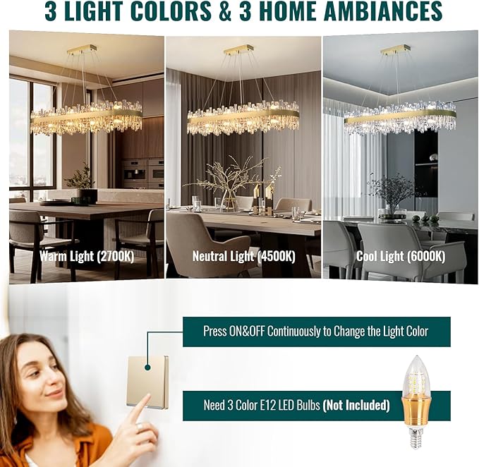 Siljoy Modern Crystal Chandelier, 20-Light Luxury Rectangular Brushed Gold Crystal Chandelier Lighting, Large Oval 2-Tier K9 Crystal Pendant Ceiling Light for Dining Living Room Kitchen Island, L52''
