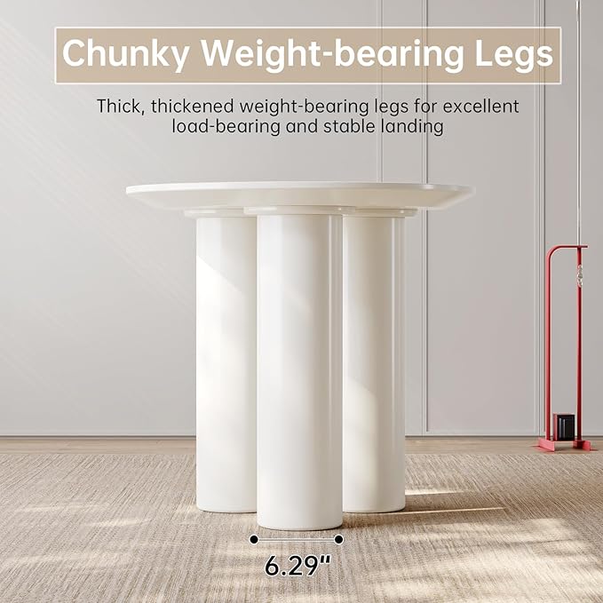 30in White Round Dining Table with 2 Chairs, Space Saving Coffee Table Set for 1-4 People, Sturdy Kitchen Table, Leisure Side Table for Balcony Small Desk