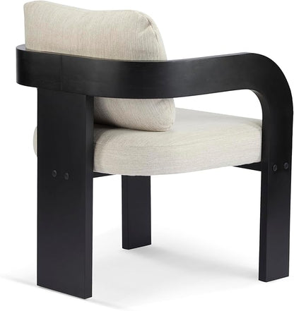 Christopher Knight Home Yorick Modern Dining Chair Set of 2 with Cushion, Solid Wood Dining Room Set, Curved Backrest Kitchen Side Chair, Living Room Comfy Extra Seat, Black+Beige