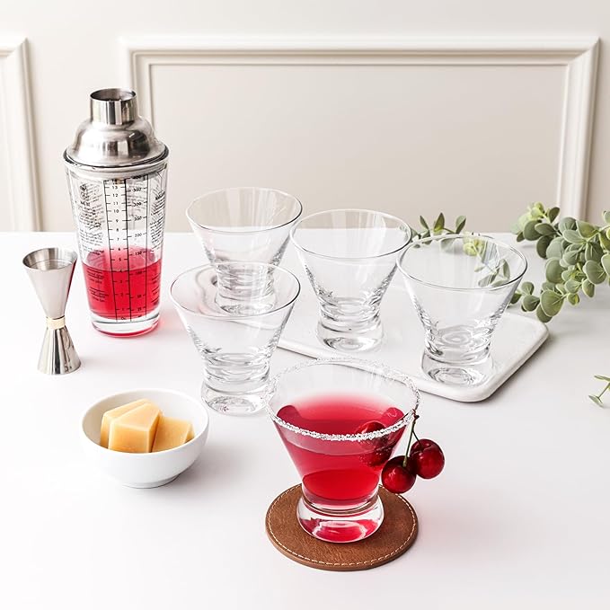 Martini Glasses Set of 4, 8oz Stemless Martini Cocktail Glasses for Margarita, Cosmopolitan, Manhattan, Home Bar, Gimlet, Pisco Sour, Brandy, Crystal Clear