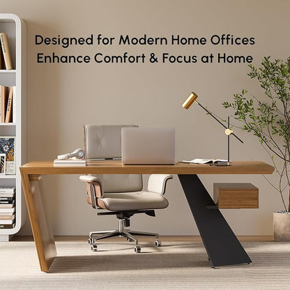 homary 70" Modern Executive Desk, Home Office Desk with Drawers Wooden Desk Made of Natural Solid Wood Home Office Computer Desk for Study, Home Office, Office