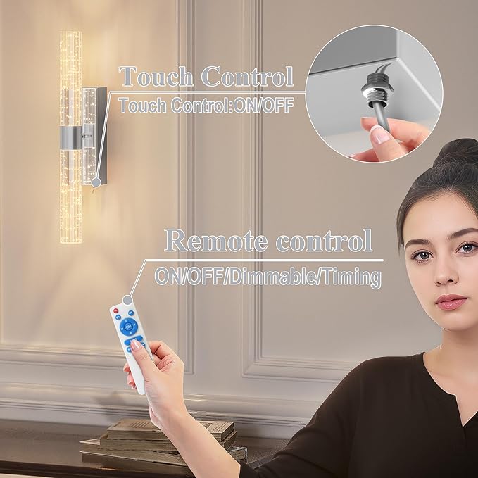camuucci Battery Operated Sliver Wall Sconces Set of 2 Rechargeable Battery Powered Wall Light with 12000mAh Indoor Not Hardwired Dimmable Wall Lamp Fixtures for Bedroom Living Room 15.3 Inches