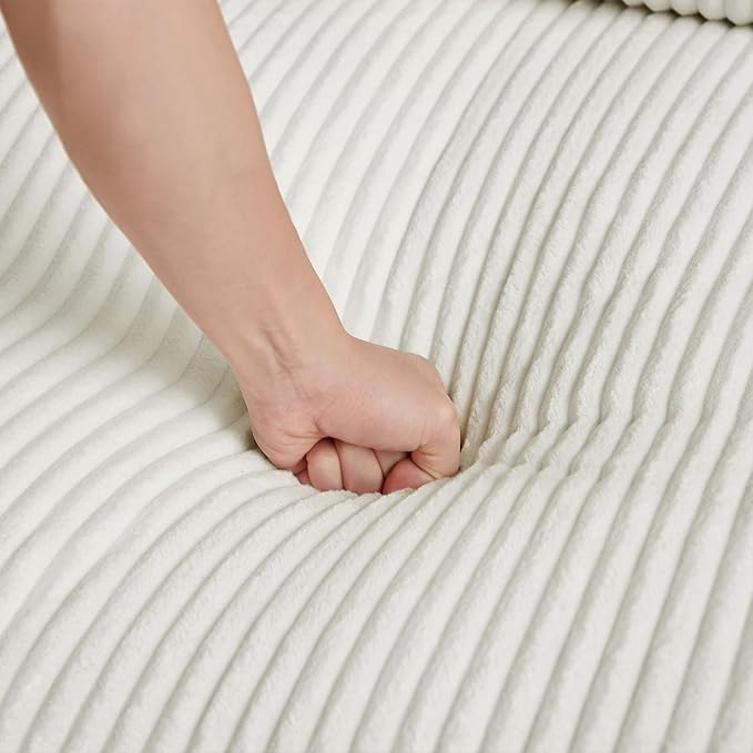 122'' Modern Curved Cloud Sofa Luxury Living Room 5 Seater Sectional Sofa Curve Design Comfortable Upholstered Sofas with Toffee Chair for Living Room Bedroom Apartment(Corduroy+Left Facing, White)