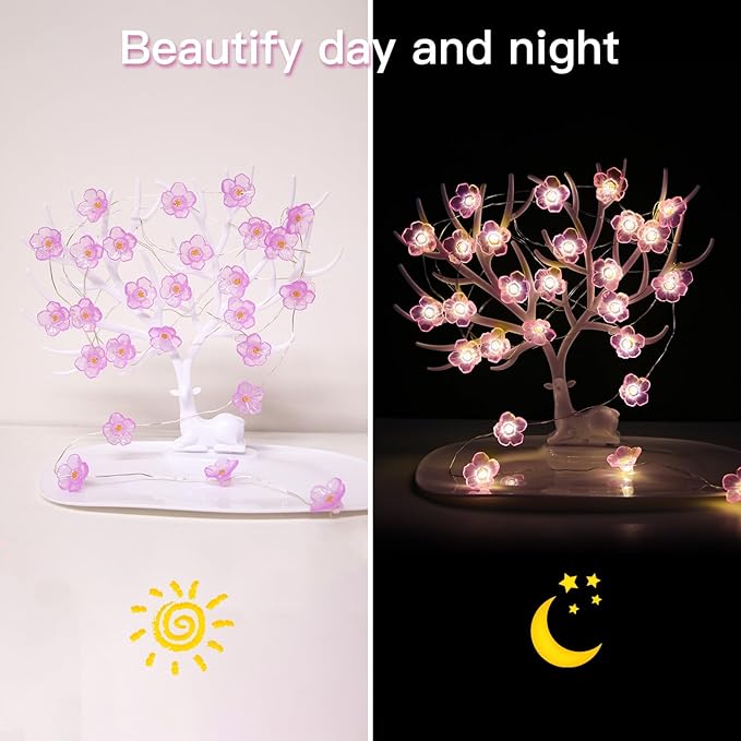 suddus Cherry Blossom Lights, 12.8 ft 40 LED Flower String Lights Battery Operated with Remote, Decorative Pink Fairy Light for Bedroom, Holiday, Partry, Indoor