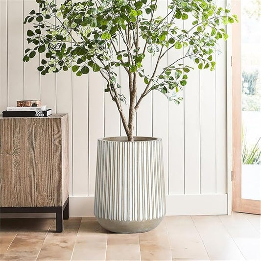 LuxenHome 22" H Tapered Tall Planter, Indoor Outdoor Large Plant Pot with Drainage Hole and Rubber Plug, Modern Striped Flower Pots for Plants, Handmade Concrete Planter Pots for Home Garden Patio