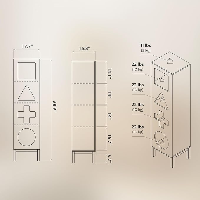 WERMO 18’’ Showcase Display Cabinet with Geometric Cut-Out Doors - Modern Curio Cabinet for Dining Room, Living Room, Entryway. Trophy Case and Collectible Display Case Wood with Door & Storage Consoles (Oak)