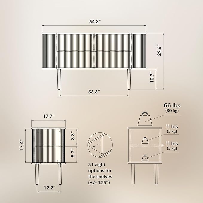 WERMO 55'' Sideboard Storage Cabinet with Doors and Shelves - Wood Credenza for Living Room, Bedroom, Entryway and Home Office Cabinet. Kitchen Buffet, Modern Media Console Table with Storage (Oak)
