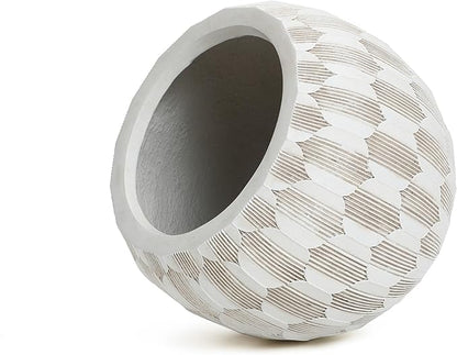 LuxenHome 14" Dia Round Concrete Planter, Indoor Outdoor Large Plant Pot with Drainage Hole and Rubber Plug, Flower Pot for Plants, Modern Geometric Weathered Planter Pot for Home Patio Garden