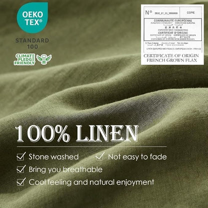 Simple&Opulence 100% Linen Duvet Cover Set, 3 PCS Olive Green Duvet Cover California King Size, Breathable Soft Comfy Linen Bedding Comforter Cover with 2 Pillowcases(Olive Green, 104"x98")