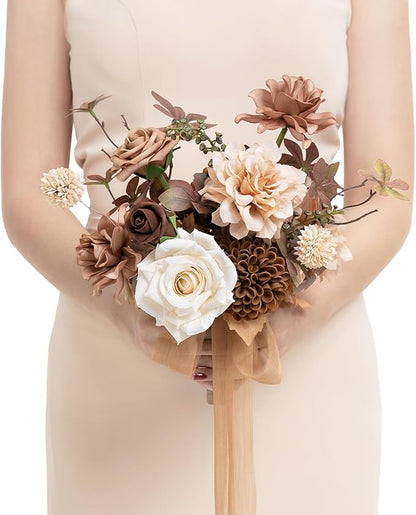 Ling's moment Gold Sparrow Bridesmaid Bouquet, Wedding Bouquets for Bridesmaids, 7 Inch Bridal Bouquets for Bridesmaids, Wedding, Ceremony, Anniversary, etc.