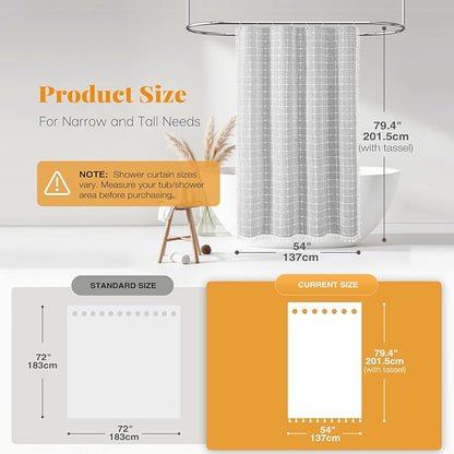 BTTN Stall Fabric Shower Curtain - 54 x 78 Inches Boho Linen Heavy Duty Tassel Shower Curtain Set with 10 Hooks, Narrow Rustic Modern Farmhouse Bohemian Thick Shower Curtains for Bathroom - Gray/Grey