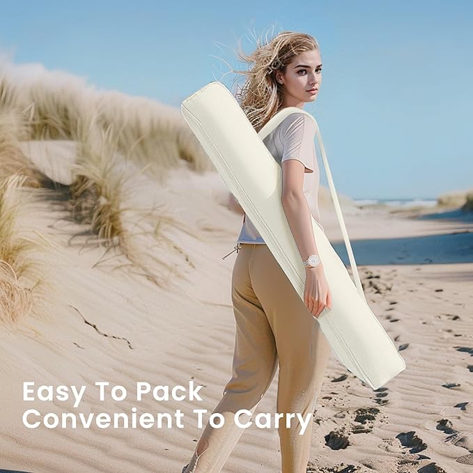 PHI VILLA 7ft Beach Umbrella with Fringe & Sand Anchor, Outdoor Patio Heavy Duty Windproof Portable Tassel Umbrellas for Sand with Push Button Tilt & Carrying Bag, UPF 50+, White(No Base)