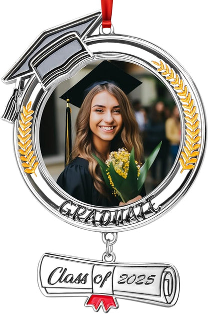 COCHIE Metal Class of 2025 Picture Frame Ornaments for Tree Stocking Decorations, Personalized Xmas Graduation Photo Frame Ornament Keepsake, Christmas Graduate Gifts Ideas