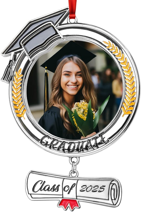 COCHIE Metal Class of 2025 Picture Frame Ornaments for Tree Stocking Decorations, Personalized Xmas Graduation Photo Frame Ornament Keepsake, Christmas Graduate Gifts Ideas