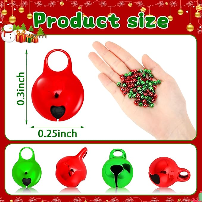 Augshy 200 Pieces Jingle Bells 1/4 Inch Craft Bell Mini Bell Bulk for Christmas Home and Pet Decorations Bracelet Necklace Knitting Jewelry Making Xmas Decor Party Favors Supplies (Red and Green)