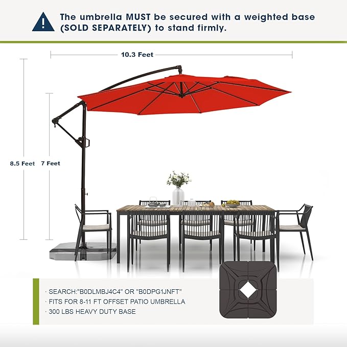 wikiwiki 10ft Patio Umbrellas Offset Outdoor Umbrella Cantilever Hanging Umbrellas w/Infinite Tilt, Fade Resistant Waterproof RECYCLED FABRIC Canopy & Cross Base, for Yard, Garden & Deck, Red