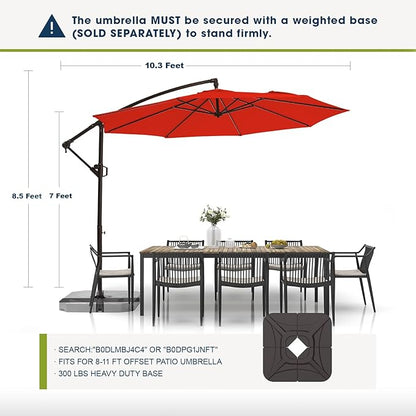 wikiwiki 10ft Patio Umbrellas Offset Outdoor Umbrella Cantilever Hanging Umbrellas w/Infinite Tilt, Fade Resistant Waterproof RECYCLED FABRIC Canopy & Cross Base, for Yard, Garden & Deck, Red