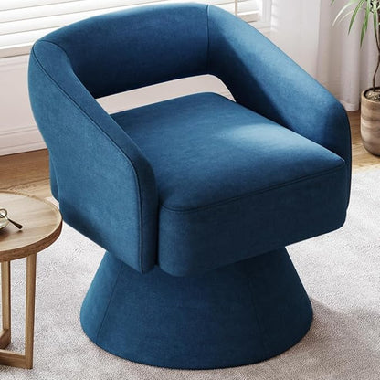 LINSY Swivel Barrel Chair, 360 Modern Swivel Accent Chair Boucle Swivel Chair Round Blue Velvet Chairs with Arms, Small Barrel Chair for Small Spaces Bedroom Living Room