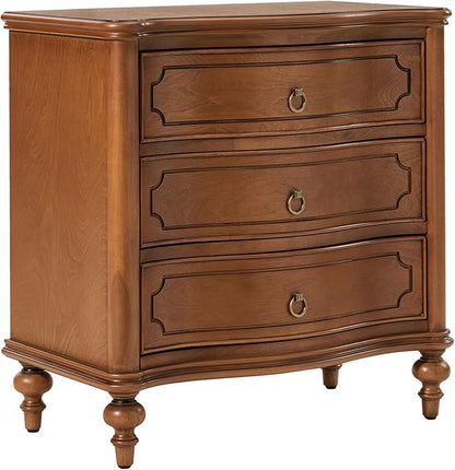 HULALA HOME Wood Nightstand with Charging Station, 3 Drawer Traditional Nightstands, End Table with Solid Wood Legs for Bedroom, USB Ports & Three-Prong Plugs, Walnut