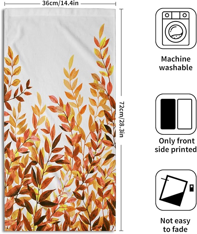 Orange Eucalyptus Hand Towels Set of 2 Fall Leaves Botanical Plant Decorative Soft Absorbent Kitchen