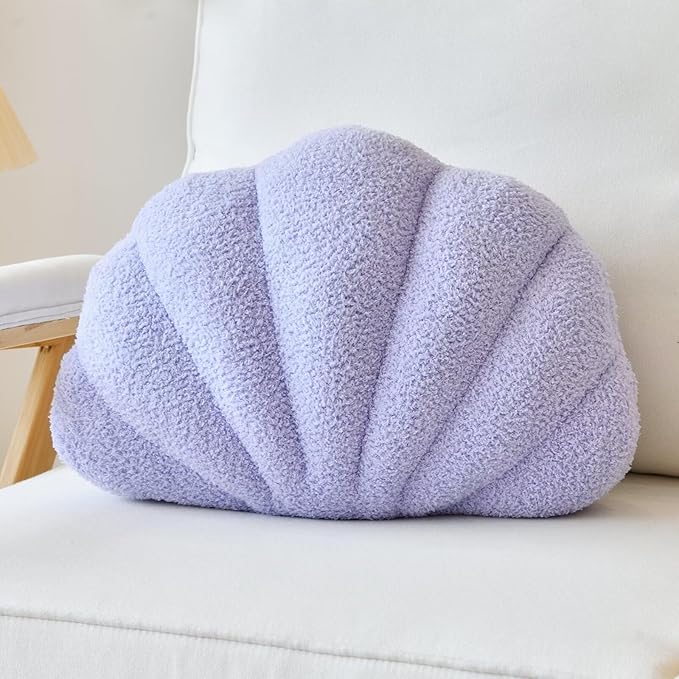 Lavender Seashell Throw Pillows, Shell Shaped Throw Pillows, 13 Inch Soft Home Decorative Pillow Plush Cushion for Bed Couch Living Room Decor Accent Throw Pillow