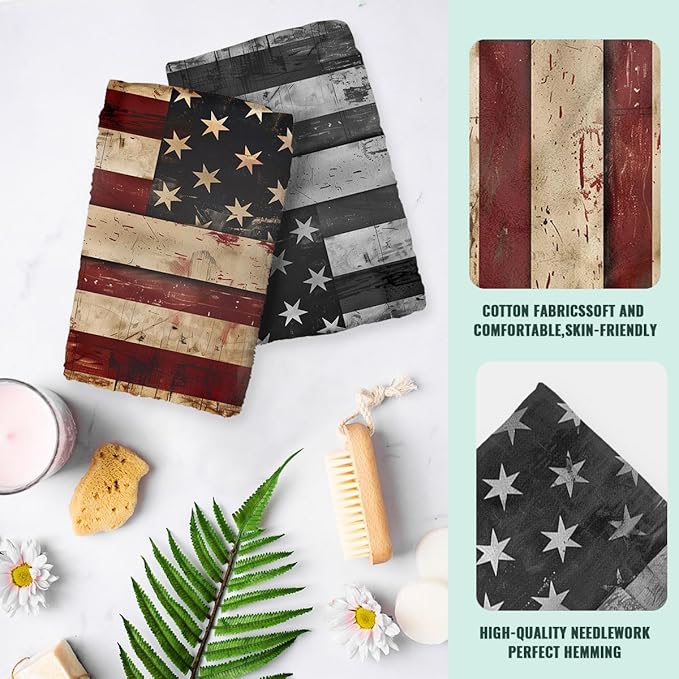 American Flag Kitchen Dish Towels Cross USA Flag Hand Tea Towels American Flag