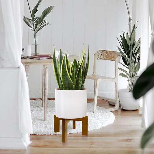 2 Pack Plant Stand Indoor Outdoor, Mid Century Plant Stand for Indoor Plants, Wood Modern Plant Holder Rattan Flower Plant stool, Low Short Boho Rustic Planter Stand, Fit 5-15 Inch Pot