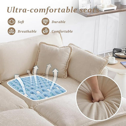 SoarFlash Chenille Sectional Sofa, Comfy Modular Coush Sofa with Ottoman, Modern 2 Seat Recliner Deep Seat Sofa Set for Living Room,Light Coffee