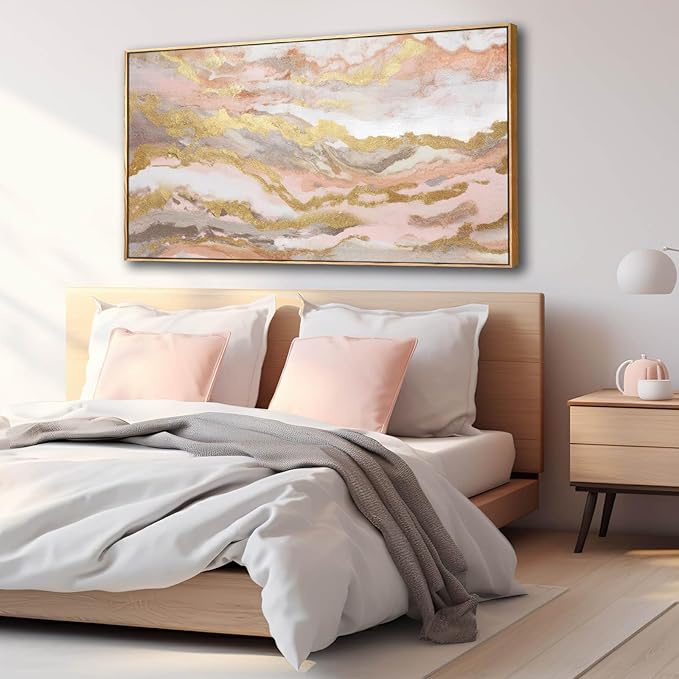 YJYart Canvas Wall Art Gold Living Room Decor Pink Canvas Art Room Decor for Teen Girls Home Decor Abstract Paintings for Bedroom Office Kitchen 24"x 48"