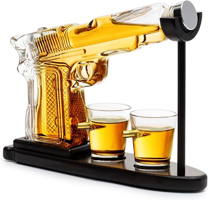 Gifts for Men Dad, 10.1 Oz Whiskey Gun Decanter Set + 2 Bullet Glasses - Unique Birthday Pistol Gift Ideas Daughter Son, Personalized Liquor Dispenser - Scotch Bourbon Vodka, Him, Brother Husband