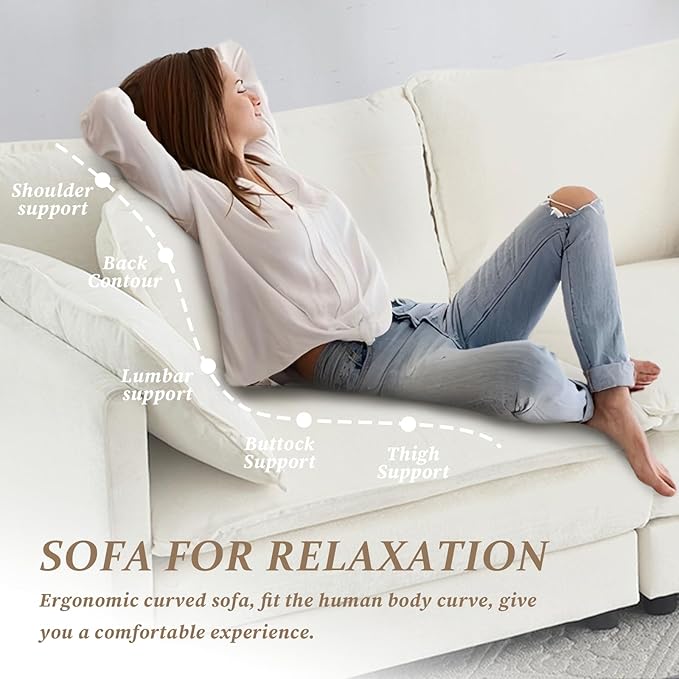 SoarFlash Chenille Sectional Sofa, Comfy Modular Loveseat Sofa, Modern 2-Seat Couch Deep Seat Sofa Set for Living Room,White
