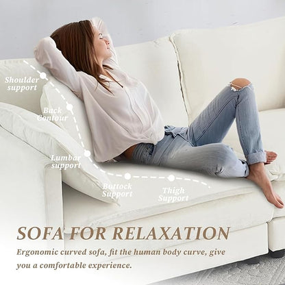 SoarFlash Chenille Sectional Sofa, Comfy Modular Loveseat Sofa, Modern 2-Seat Couch Deep Seat Sofa Set for Living Room,White