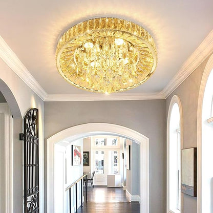 Modern Crystal Chandeliers for Dining Room LED Light Fixture Close to Ceiling Chandelier Flush Mount Ceiling Light Dimmable Lamp with Remote for Living Room Bedroom Hallway