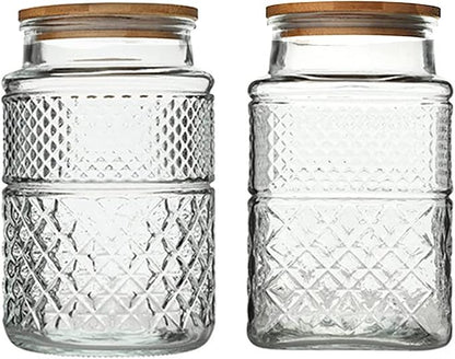 Large Glass Storage Jar, 2 Pack 60 FL OZ Glass Food Storage Containers with Bamboo Lid, Kitchen Containers Cereal Canisters Decorative Jar for Candy Snack Cookies Coffee Tea Nuts Airtight Jars