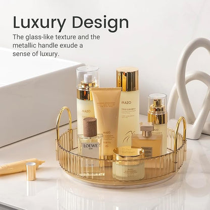 360 Rotating Makeup Organizer for Vanity, Skincare Perfume Organizers and Storage for Bathroom Countertop, Clear Counter Make Up Cosmetics Lipstick Spinning Holder for Dresser,1 Tier,Gold