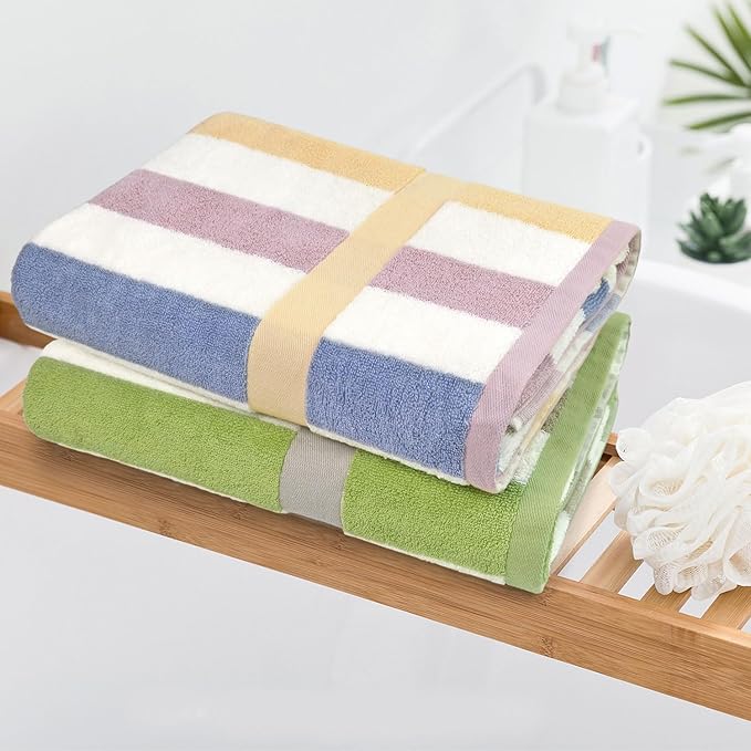 Jacquotha Stripe Shower Towels 2 Pack, Super Absorbent Quick Dry Bathroom Towels for Daily Use, Large Bath Towels