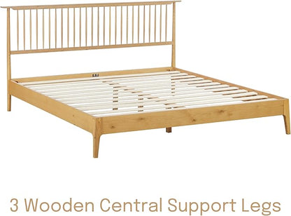 NTC Ruby Wooden Bed Frame with Headboard, Solid Oak and Rubber Wood Foundation with Silent Slats and Wood Central Supports, 1000 Lb Capacity, Effortless Assembly, King - Rustic Oak