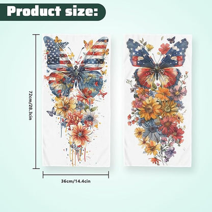 American Flag Butterfly Kitchen Dish Towels Set of 2 Watercolor Holiday Tabletop Decor Butterfly