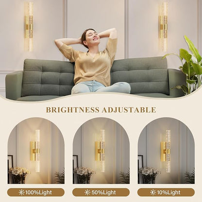 camuucci Battery Operated Gold Wall Sconces Set of 2 Rechargeable Battery Powered Wall Light with 12000mAh Not Hardwired Dimmable Wall Lamp Fixtures for Bedroom Living Room 20.9 Inches