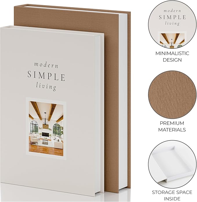 Beautiful Decorative Books - Set of 2 Boxes Enhance Your Table, Bookshelf or Mantel Shelf Decor - Aesthetic Fake/Faux Books for Modern Home Decoration, Photo Storage and as a Keepsake Box