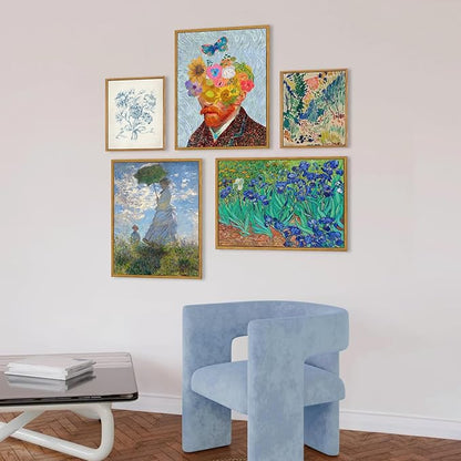 KBKBART Gold Framed Van Gogh Wall Art, Vintage Abstract Wheat Field with Cypress Canvas Impressionist Oil Painting, Farmhouse Country Landscape Wall Decor, Van Gogh Poster Art Prints for Bedroom Living Room, Gallery, Gifts for Friends or Family(12"x16")