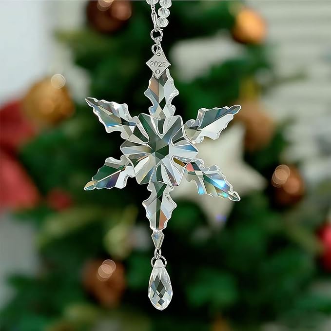 2025 Annual Christmas Ornaments Crystal Snowflake Star - Christmas Tree Ornaments Pendant Sun Catcher Home Hanging Decor (2025 White Crystal 2 Layers)