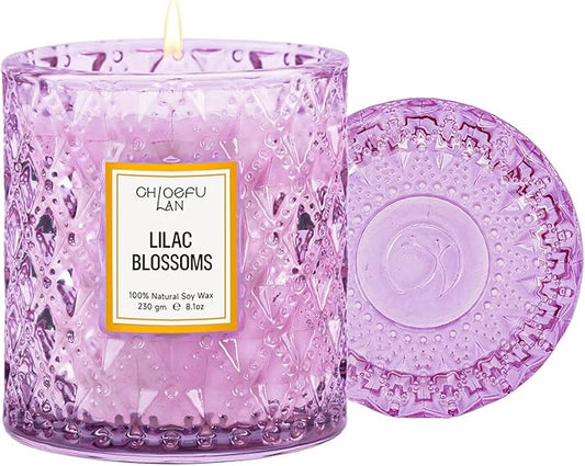 Chloefu LAN Lilac Blossoms Scented Candle, Highly Floral Fragranced Candle, Natural Soy Wax Candle Gift, Candles Gifts for Women, 55 Hours Long Burning, 8.1 oz