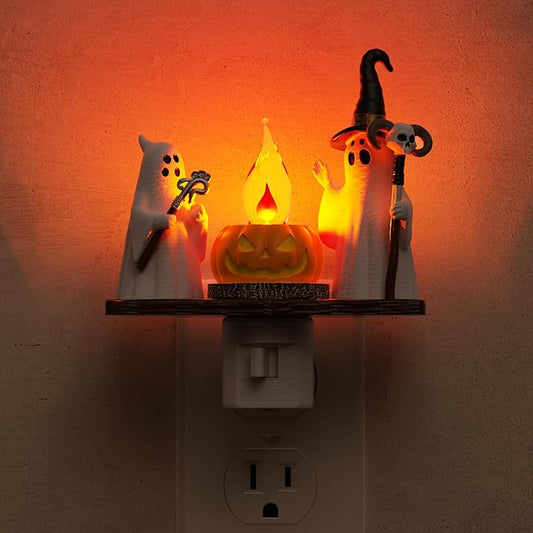 L LOHAS LED Halloween Night Light,Ghost Campfire Nightlight,Campfire Flickering Night Lights Plug into Wall,Halloween Decorations for Party,Adults,Kids,Gift