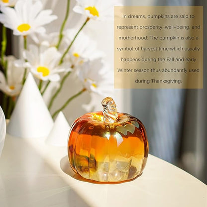 HDCRYSTALGIFTS 2.8inch Brown Striped Crystal Pumpkin Figurine Collectible Glass Pumpkins DecorTable Accent for Fall Harvest Decorating