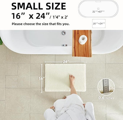 Cream White Bathroom Rugs, Waffle Bath Mat Non Slip Washable Super Absorbent Quick Dry Boho Farmhouse Bathroom Decor, 24"x16" Cream White