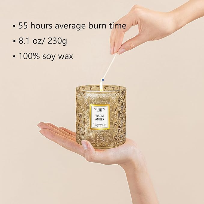 Chloefu LAN Amber Candles, Luxury Candle for Home Scented, Long Burning Time, Holiday Gifts, All Natural Soy Wax Candles, Scented Candle Gifts for Men&Women, 8.1oz