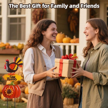Turkey Thanksgiving Decorations Outdoor 38.5inch with Give Thanks Sign and Sunflowers, Metal Pumpkin Yard Stakes for Fall Garden, Lawn, and Harvest Decorations Outdoor